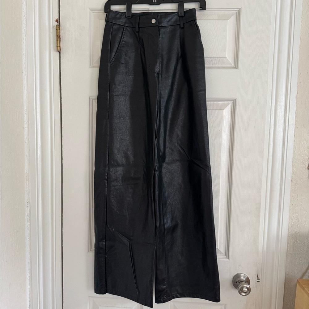 Princess Polly Sleek Black Faux Leather Trousers